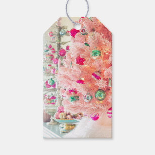 Ornamentos de época en etiqueta de regalo de árb