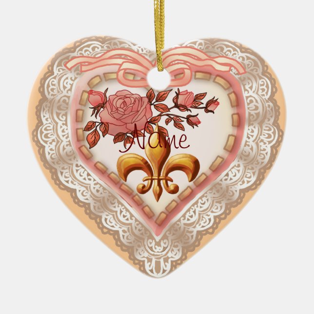 Ornamentos de Fleur De Lis Lacy Heart personalizad (Frente)