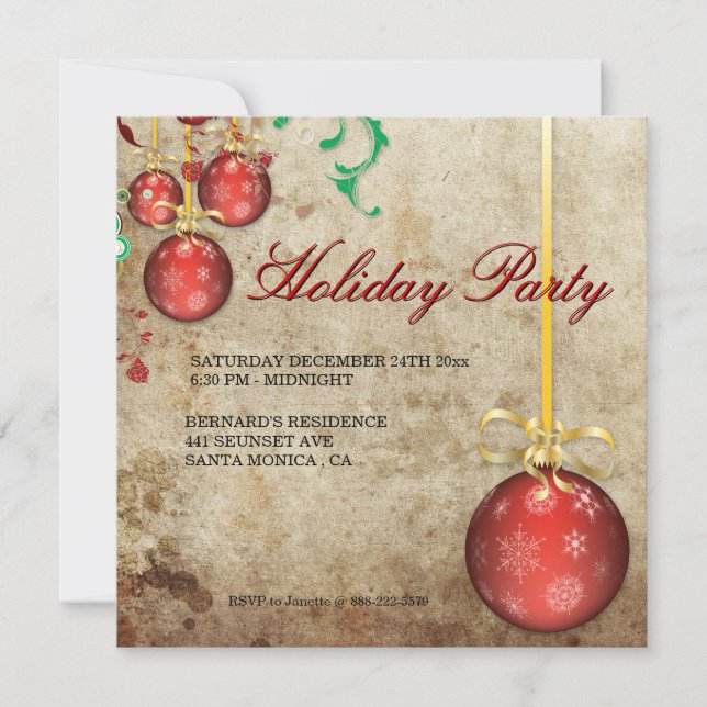 Ornamentos de invitación de fiesta de Navidades (Anverso)