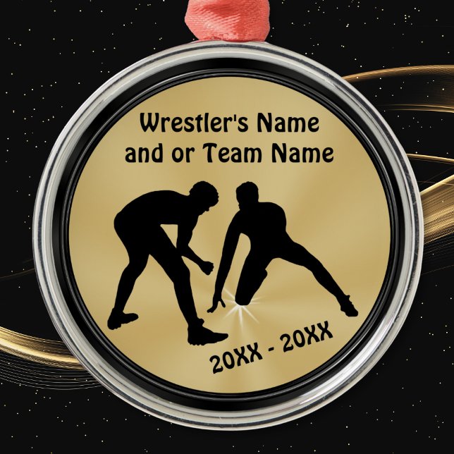 Ornamentos de lucha de oro y negro PERSONALIZADOS (Wrestling Christmas Gifts. Personalized wrestling ornaments. Wrestling gifts for adults, or, Boys. )