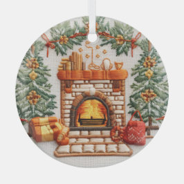 Ornamentos de Navidad con chimenea bordada en 3D