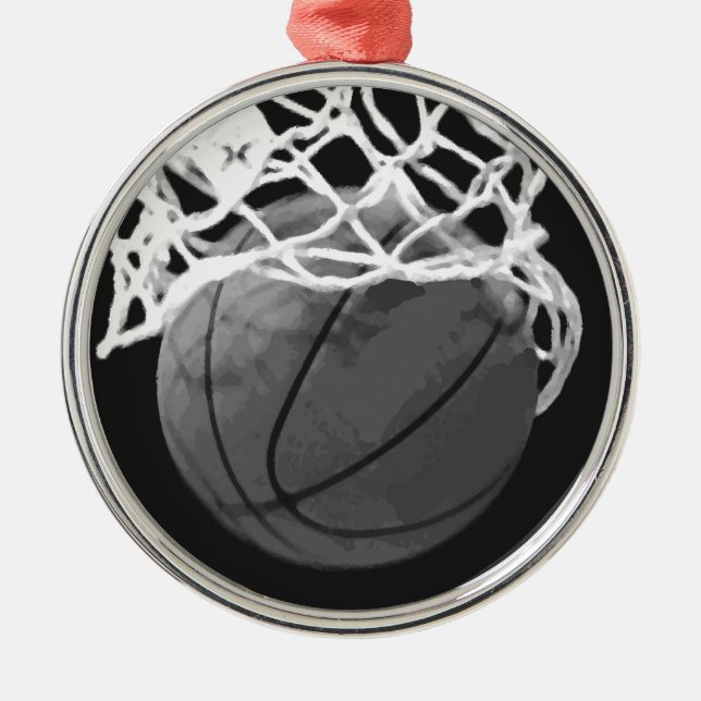 Ornamentos de Navidad de Baloncesto Blanco y Negro (Frente)