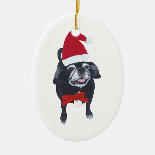 Ornamentos de Navidad de perro de Santa Pug (Frente)