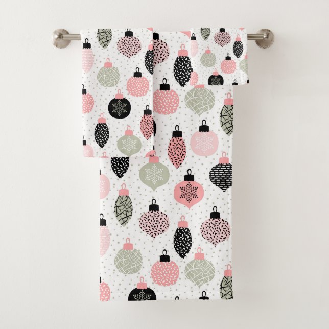 Ornamentos de Navidad Fondo Blanco Rosa y Verde (In situ)