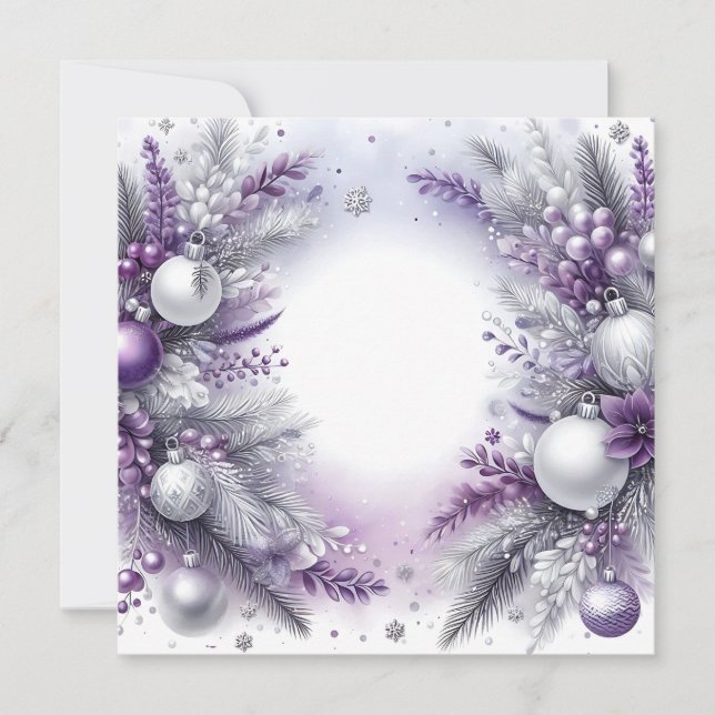 Ornamentos de Navidad morado, blanco y plateado (Anverso)