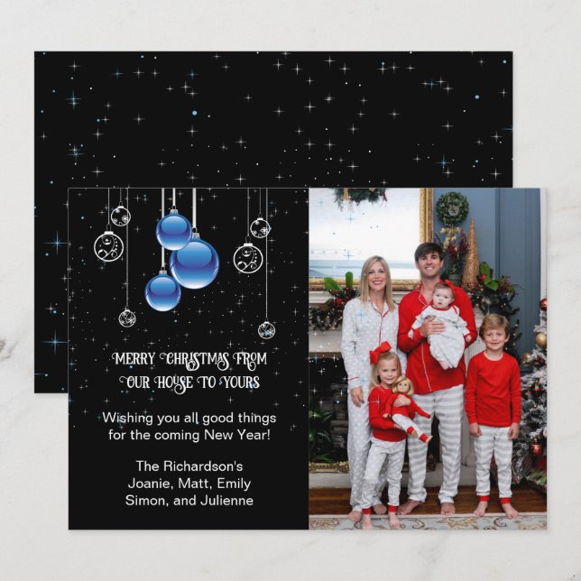 Ornamentos de Navidad plateados y azules Foto de d (Anverso / Reverso)