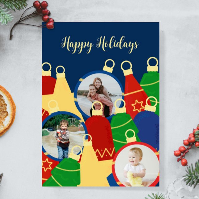 Ornamentos de Navidad retro Foto (Retro Christmas ornaments custom card with your photos. Personalize it with your text and images.)