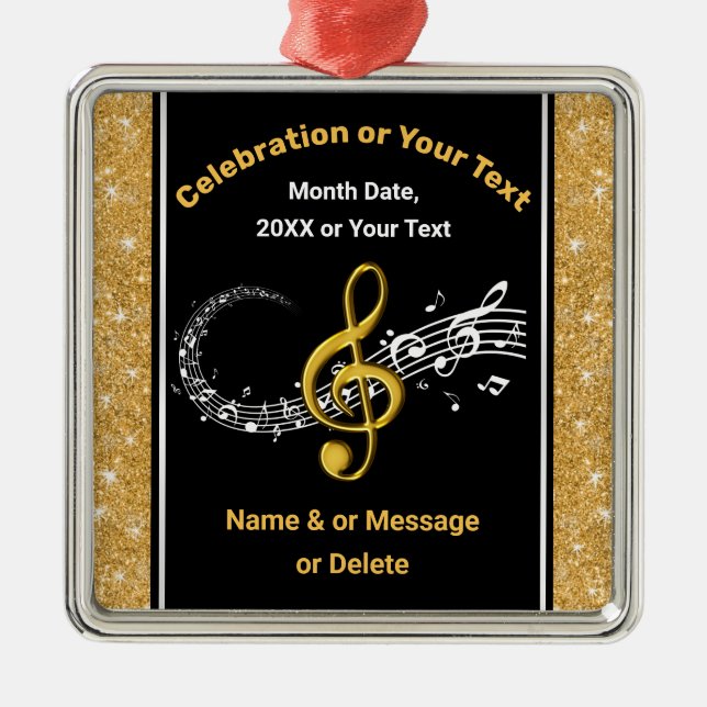Ornamentos de notas de música personalizadas Black (Frente)
