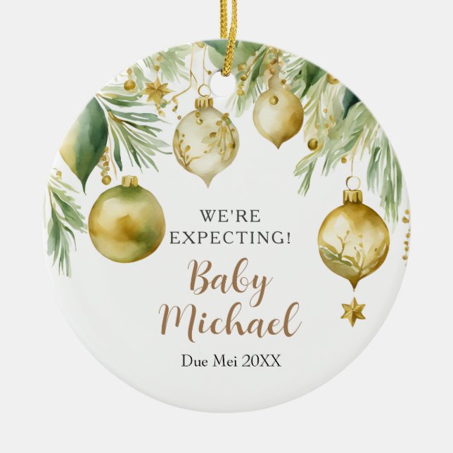 Ornamentos de oro de árbol de Navidad que esperamo (Frente)