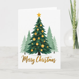 Ornamentos de oro de la tarjeta de árbol de navida