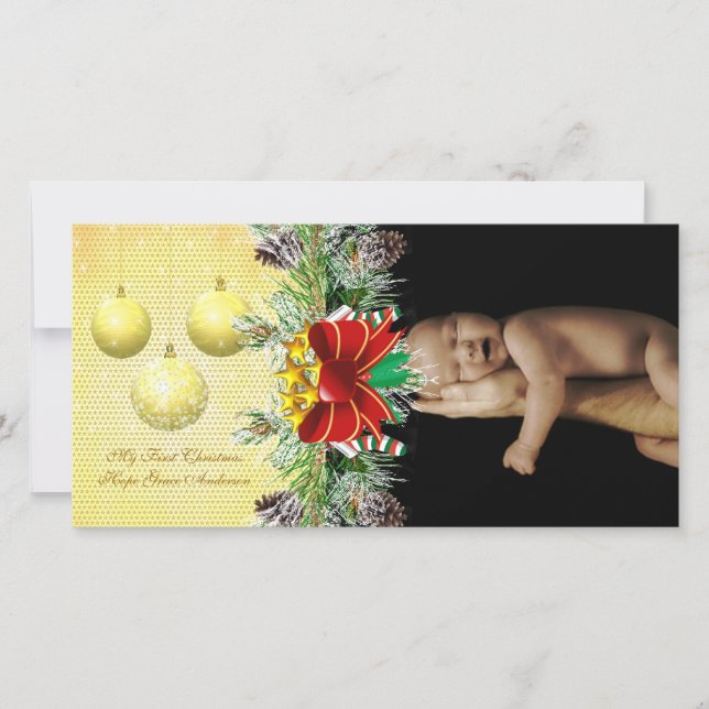 Ornamentos de oro Tarjeta de foto para bebé de mis (Anverso)