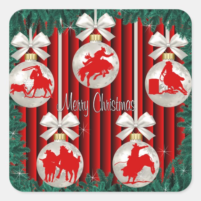 Ornamentos De Rodeo En Pegatinas De Feriados Rojos (Anverso)