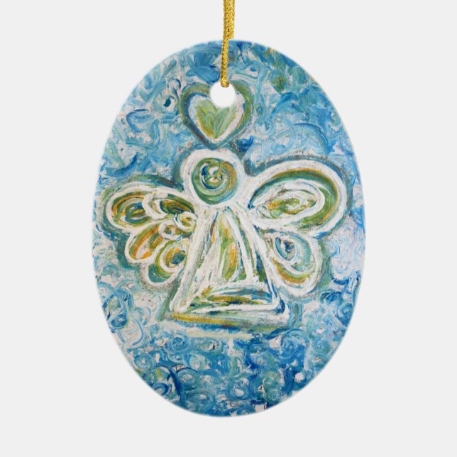 Ornamentos de vacaciones de Golden Blue Angel Art (Frente)