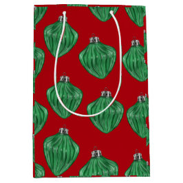 Ornamentos de vidrio verde - Bolsa de regalo roja