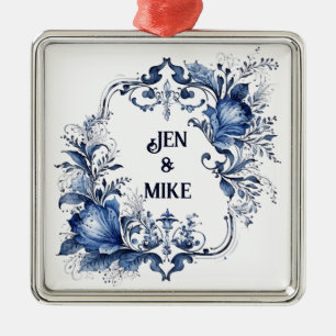 Ornamentos Delft azules y blancos con flores