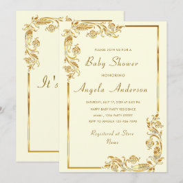 Ornamentos dorados enmarcados Baby Boy Invitación 