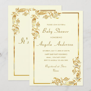 Ornamentos dorados enmarcados Baby Boy Invitación 