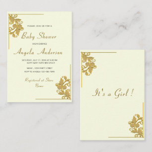 Ornamentos dorados florales Bebé Chica Invitación 