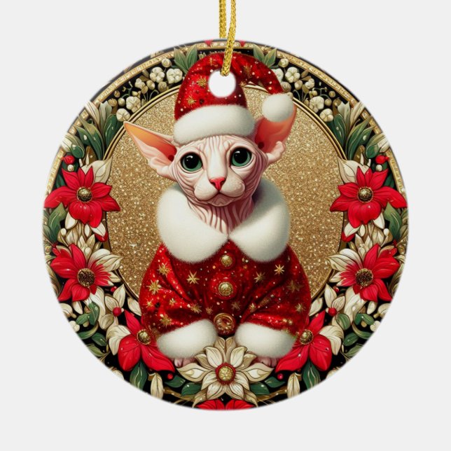 Ornamentos Navidades Santa Sphynx Cat (Frente)