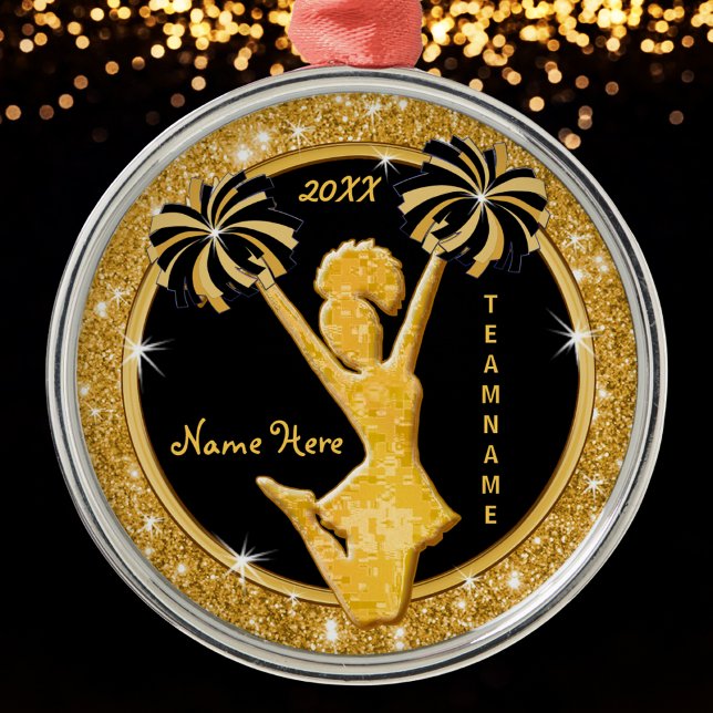 Ornamentos navideños animadores, negro y oro (Stunning, Black and Gold, Cheerleading Christmas Ornaments. Great, Gifts for Cheerleaders, Team. )