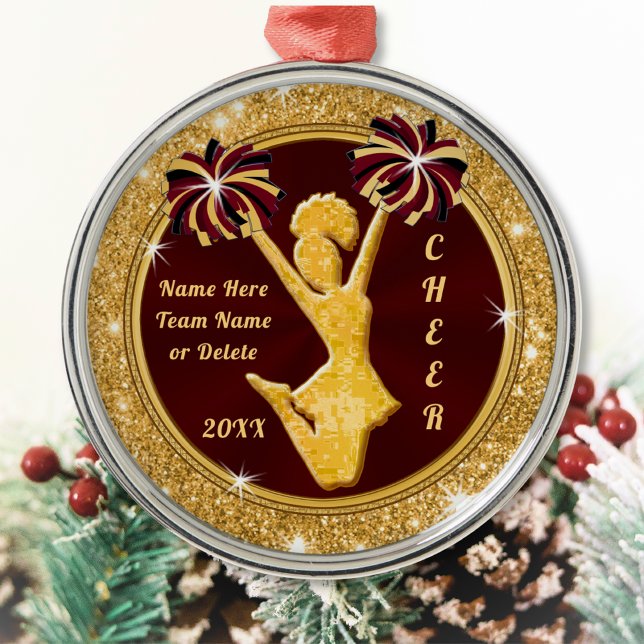 Ornamentos navideños animadores Personalizados (Burgundy Maroon, Christmas gifts for cheerleaders. Christmas gifts for cheer coach. Cheer Ornaments.)