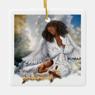 Ornamentos navideños de Ángel Afro y Niño Jesús