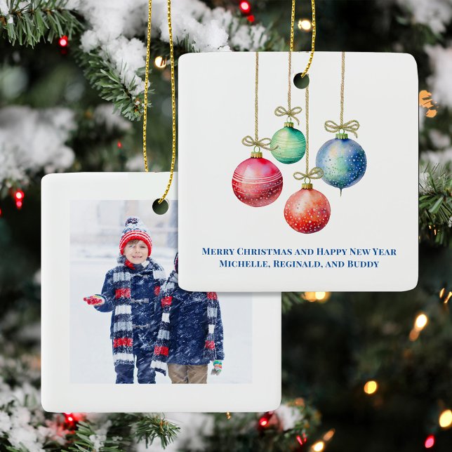 Ornamentos navideños de fotografía acuarela simple (Cute Christmas Photo Watercolor Stocking Custom Ornament.)