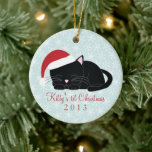 Ornamentos navideños de Personalizado de gato negr<br><div class="desc">Los adorables adornos de vacaciones pueden ser personalizados con la foto y el nombre de tu gato.</div>