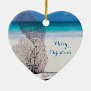 Ornamentos navideños de playa Coral Corazón