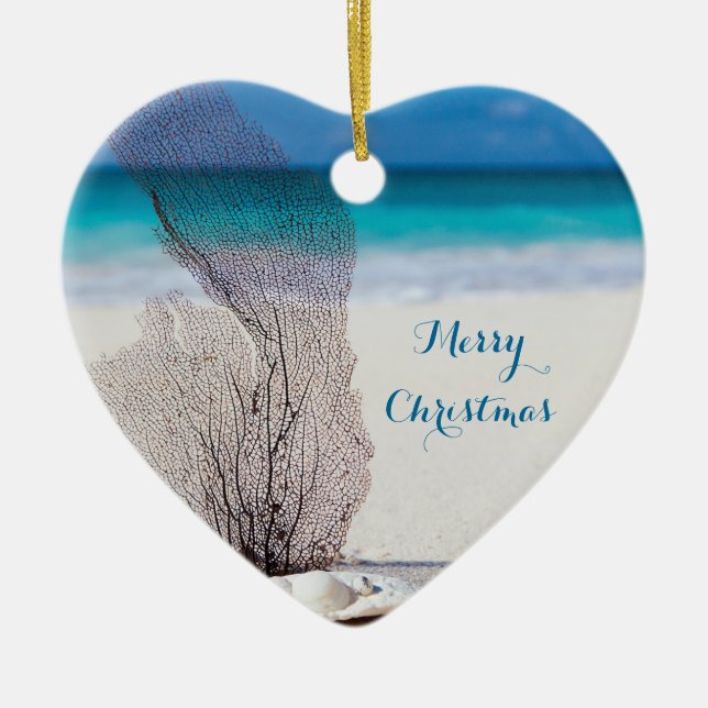 Ornamentos navideños de playa Coral Corazón (Frente)