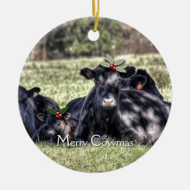 Ornamentos navideños de vacas angus negras (Frente)