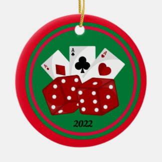 Ornamentos navideños del Casino de dados y tarjeta