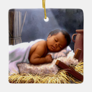 Ornamentos navideños del Niño Africano Americano J