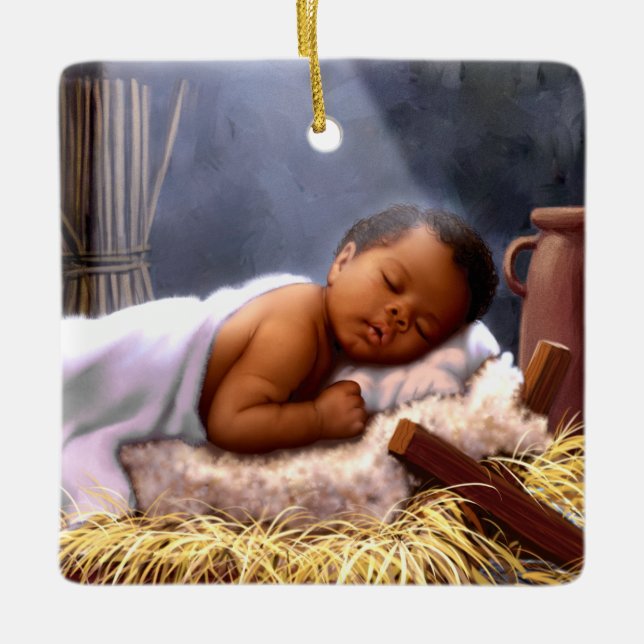 Ornamentos navideños del Niño Africano Americano J (Anverso)