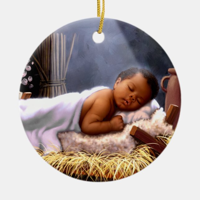 Ornamentos navideños del Niño Africano Americano J (Frente)