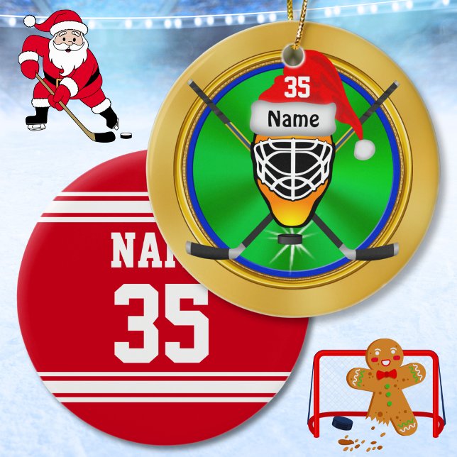 Ornamentos navideños divertidos de hockey personal (Funny Hockey Christmas Tree Ornaments. Hockey player christmas ornaments. Cheap hockey team gifts.)
