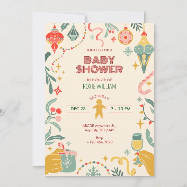 Ornamentos navideños ducha de bebé Invitación (Anverso)