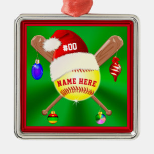 Ornamentos navideños personalizados de softball