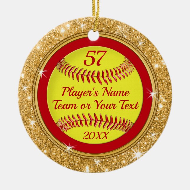 Ornamentos navideños Red, Gold Super Cute Softball (Frente)