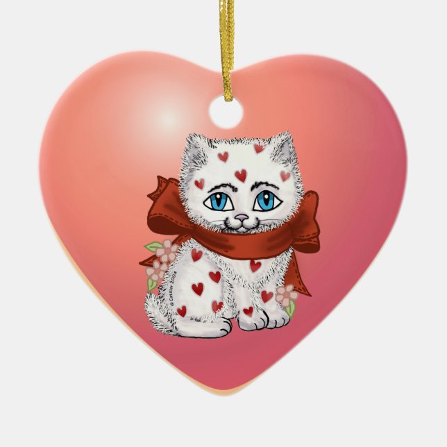Ornamentos personalizados de Heart Kitten (Frente)