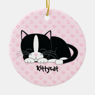 Ornamentos Personalizados de Sleepy Kitty {Tuxedo