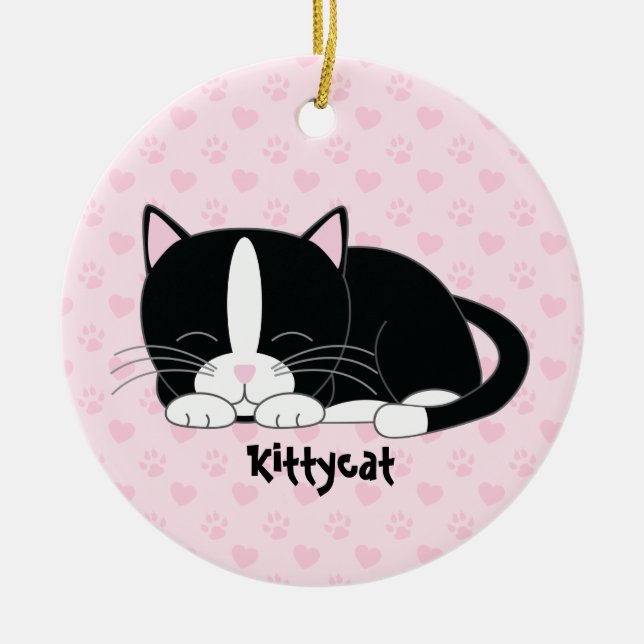 Ornamentos Personalizados de Sleepy Kitty {Tuxedo  (Frente)