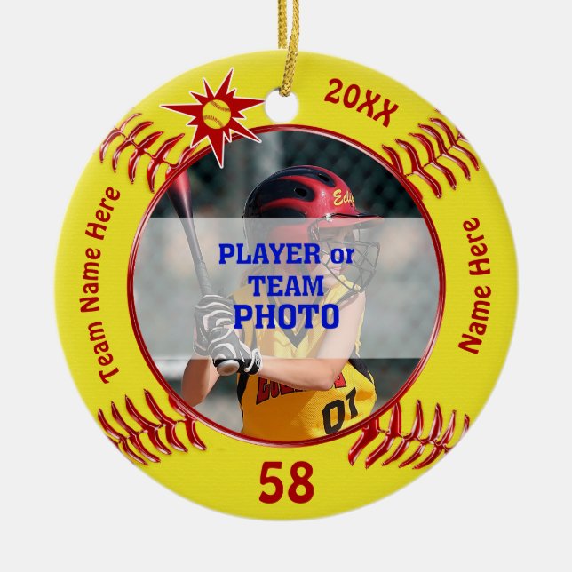 Ornamentos personalizados del softball, su FOTO, (Frente)