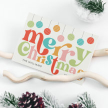 Ornamentos retro coloridos de Feliz Navidad