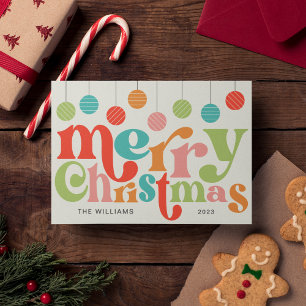 Ornamentos retro coloridos de Feliz Navidad