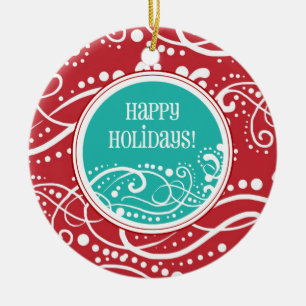 Ornamentos rojos y verde azulados enrrollados del