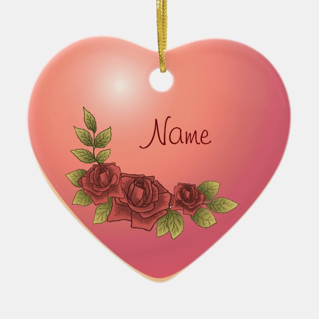 Ornamentos Rosa Garland Heart personalizado (Frente)