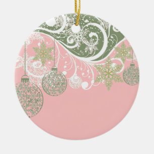 Ornamentos rosados y verdes en un Flourish