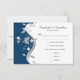 Ornate Azul Marino Blanco Plata Flores RSVP