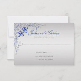 Ornate Blue Silver floral Swirls RSVP